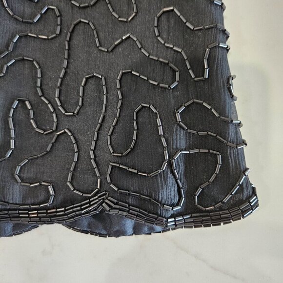Vintage Denise Elle Black Silk Blouse Peacock Sequins Bling Holidays Party Top - Picture 6 of 12